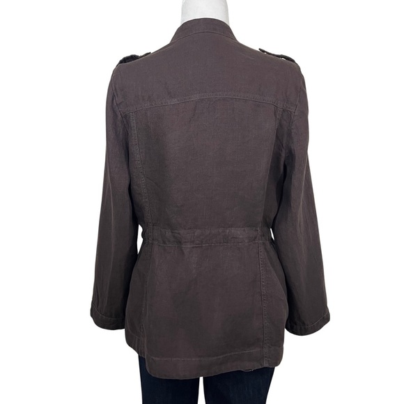Chico’s Linen Utility Jacket Lightweight Dark Brown Gold M Medium 570201889 - Picture 15 of 16